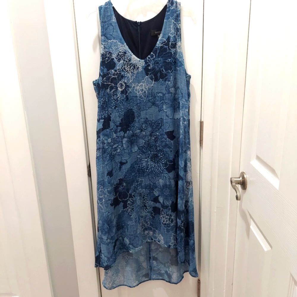 Karen Kane blue floral hi-lo dress Sleeveless Size Small